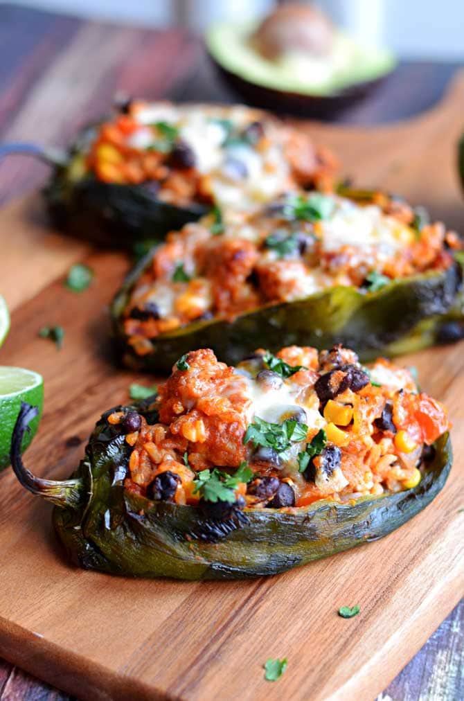 Mexican Stuffed Peppers! Roasted Poblanos Stuffed with Chorizo, Rice ...