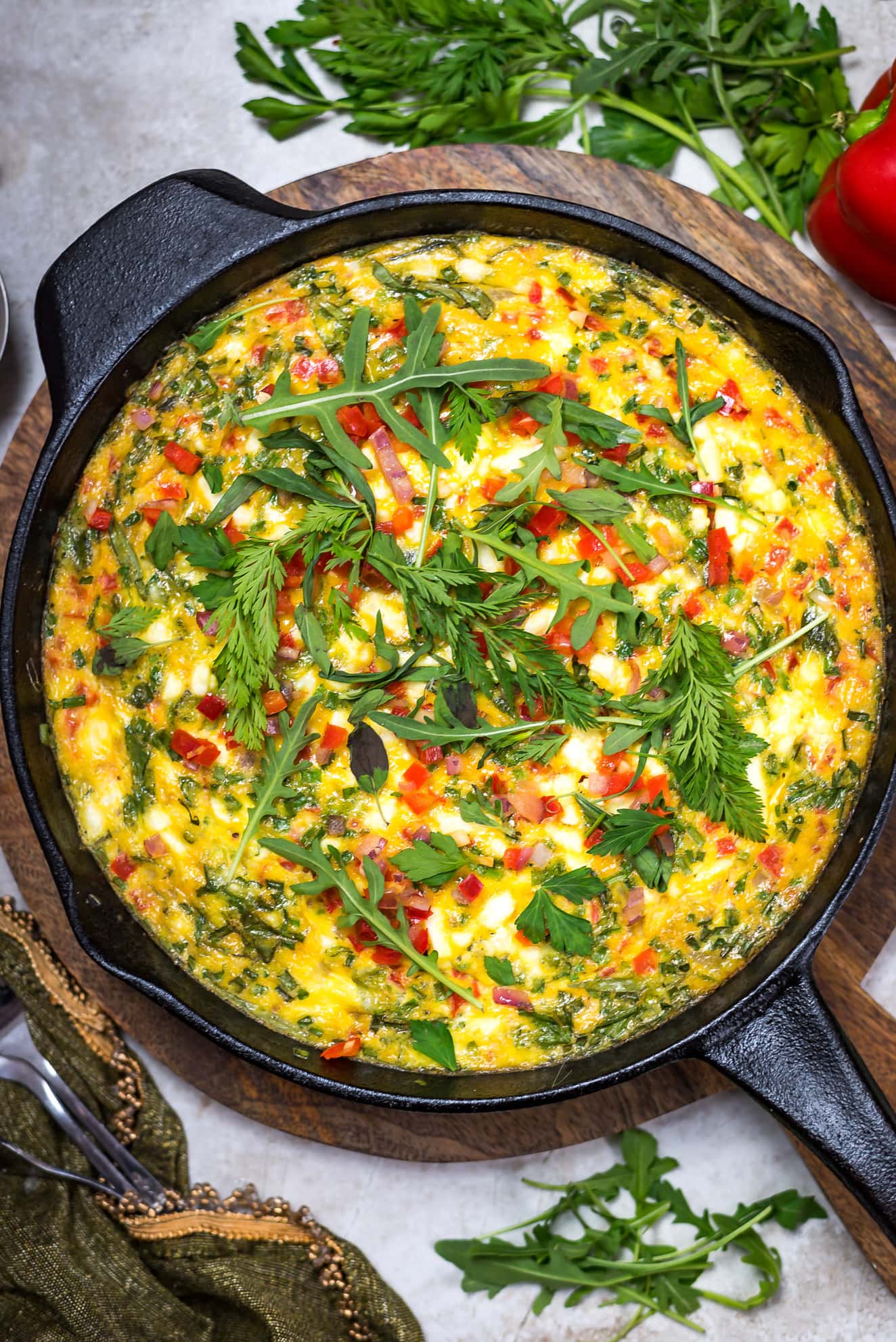 Feta, Red Pepper, and Herb Frittata. This eggy recipe makes a wonderful and easy breakfast-in-bed meal for Mother's Day, a great addition to Easter brunch, and an impressive entertaining option that requires only a few minutes to throw together! | hostthetoast.com