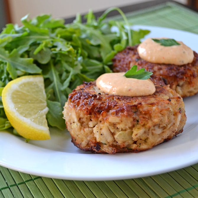 Maryland Crab Cakes with Horseradish-Sriracha Remoulade.  Easy to make and ridiculously delicious.