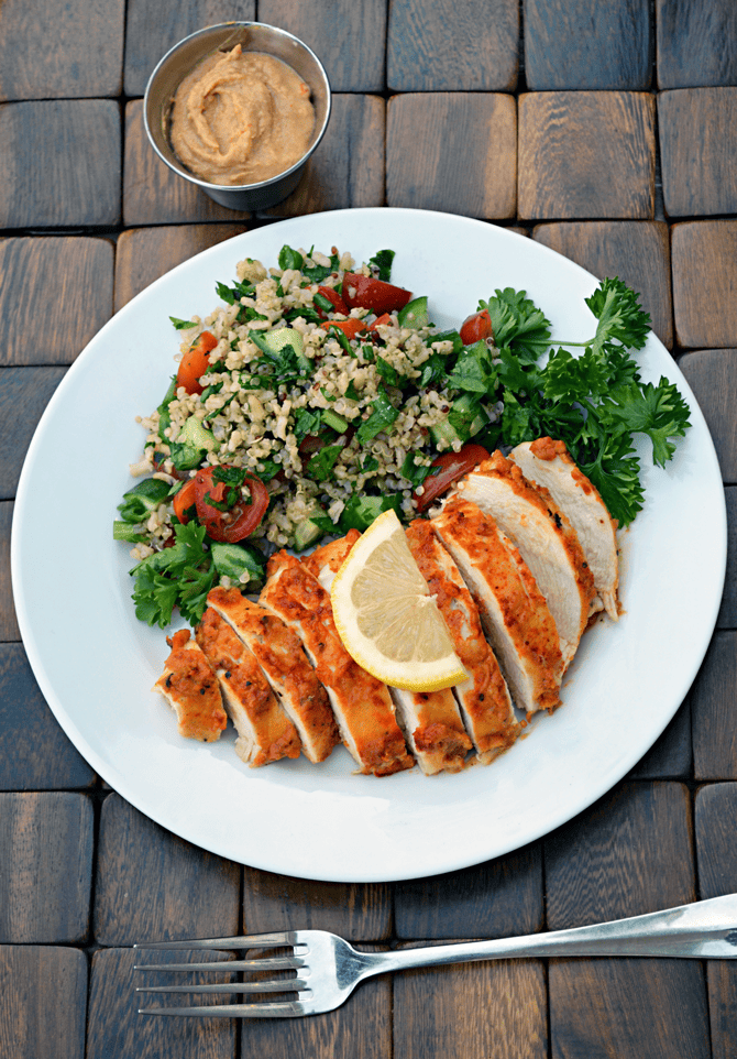 Hummus Crusted Chicken-- healthy, easy, fast, and delicious!