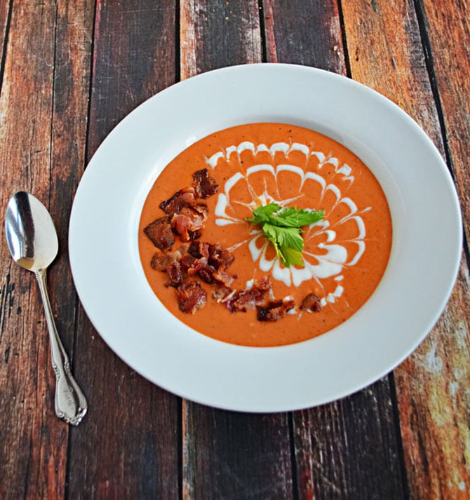 Delicious Tomato Bacon Bisque!  The perfect soup for the chilly season!