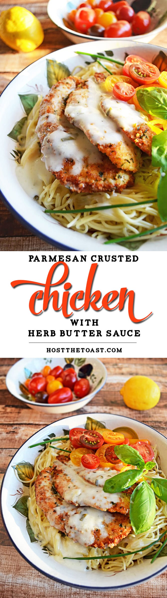 Parmesan Crusted Chicken with Herb Butter Sauce-- my most cooked recipe! Easy and impressive and oh so delicious.