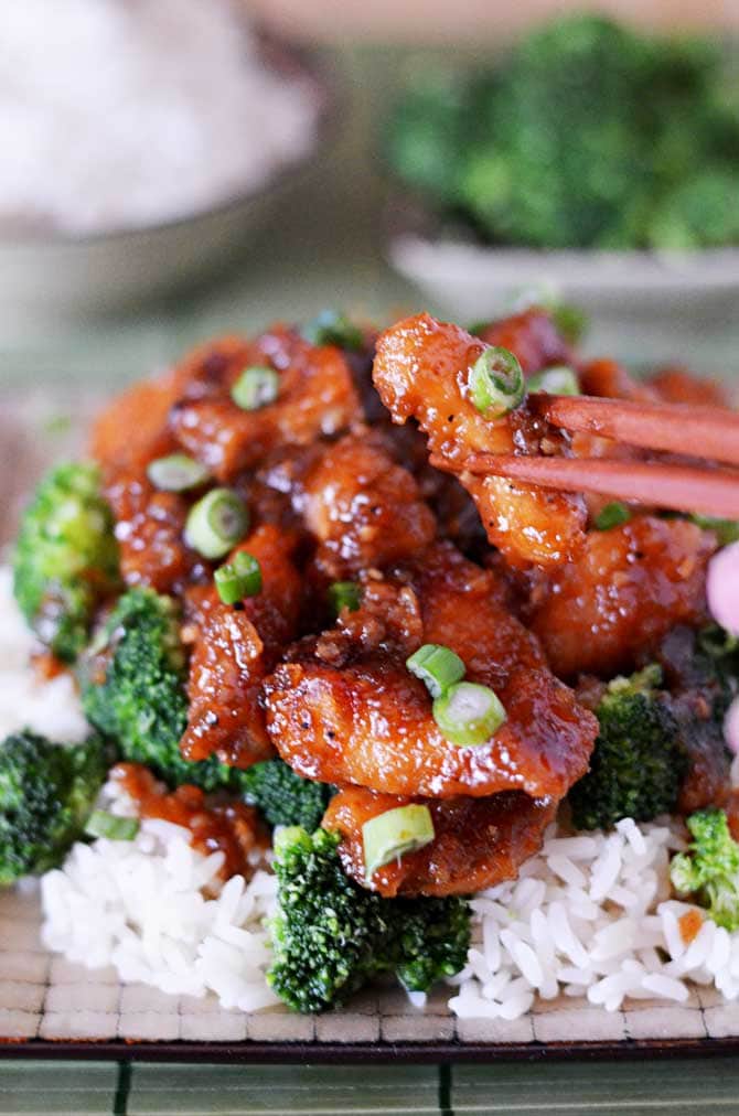 Crock Pot General Tso's Chicken. Tastes even better than the take-out version and cuts a lot of the calories, to boot!