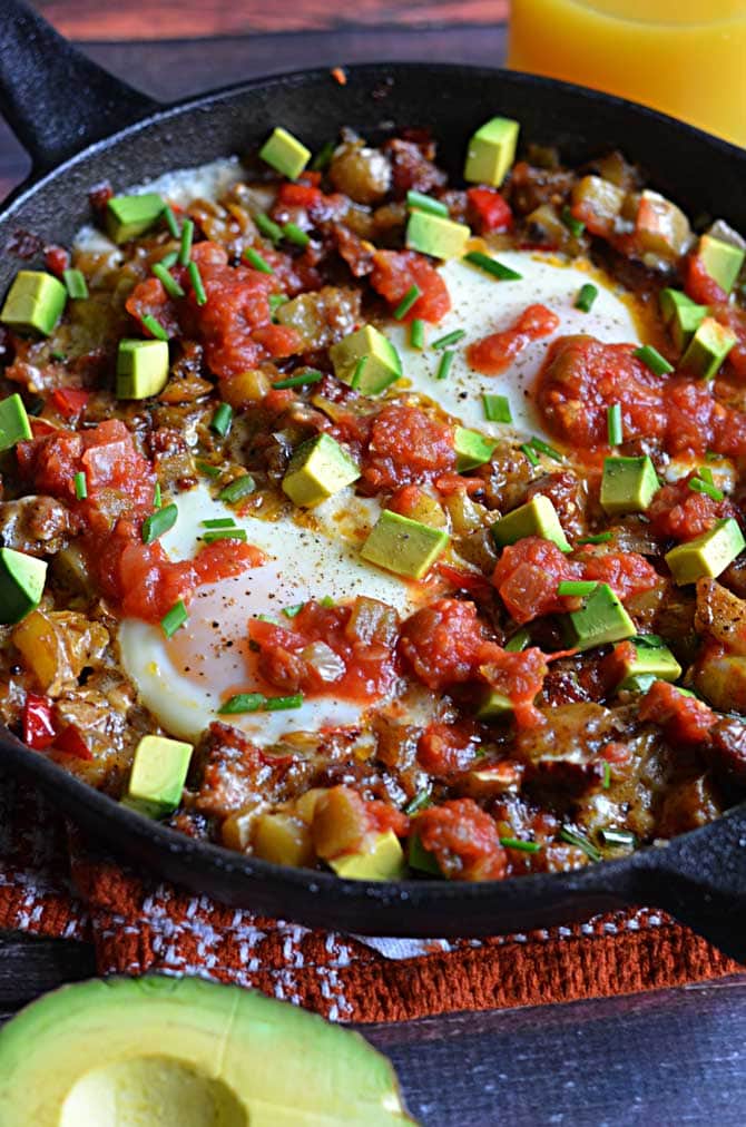 Chorizo Green Chile Breakfast Skillet.  Start your day with a little spice with this Mexican dish. | hostthetoast.com