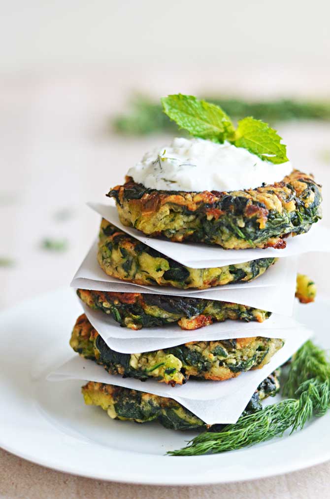 Zucchini Feta And Spinach Fritters With Garlic Tzatziki Host The Toast