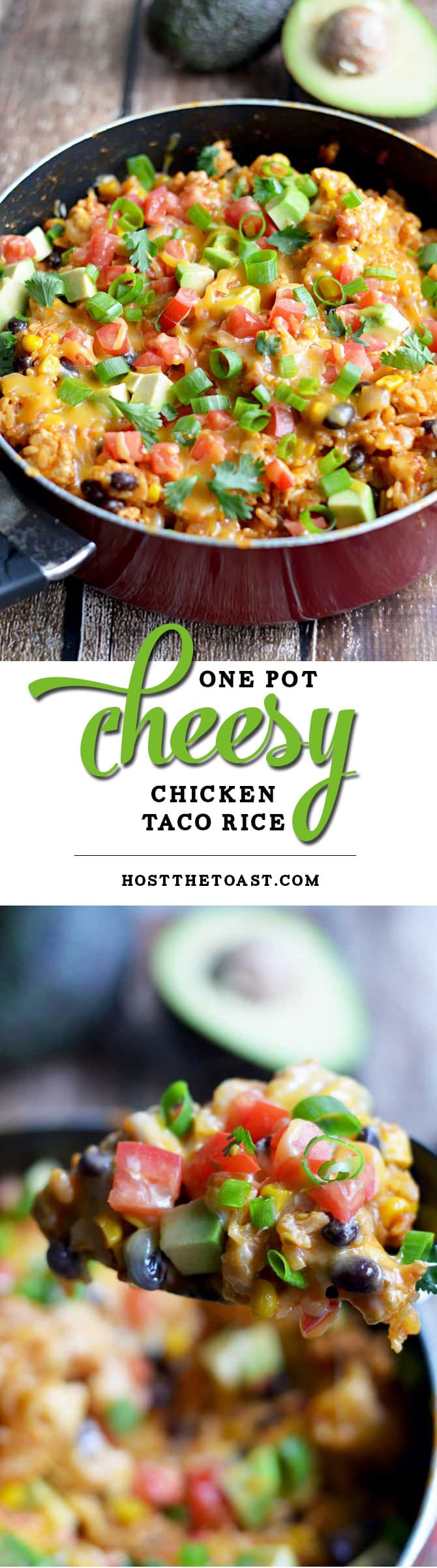 One Pot Cheesy Chicken Taco Rice. This 30 minute, one pot meal will become a quick family favorite! | hostthetoast.com