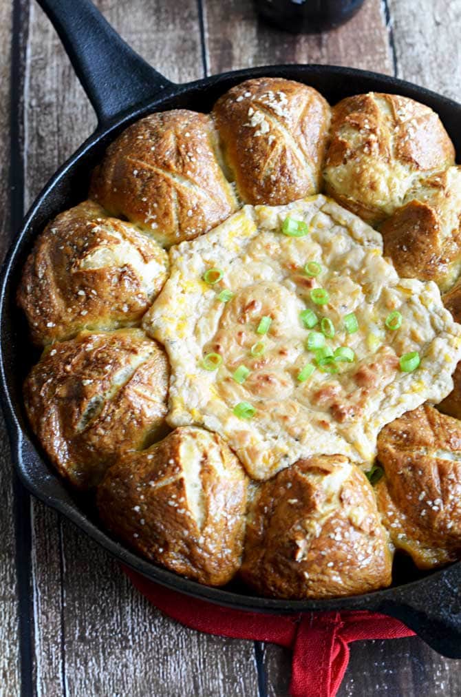 Pull-Apart Pretzel Skillet with Beer Cheese Dip.  This skillet is great for a party or game day! 