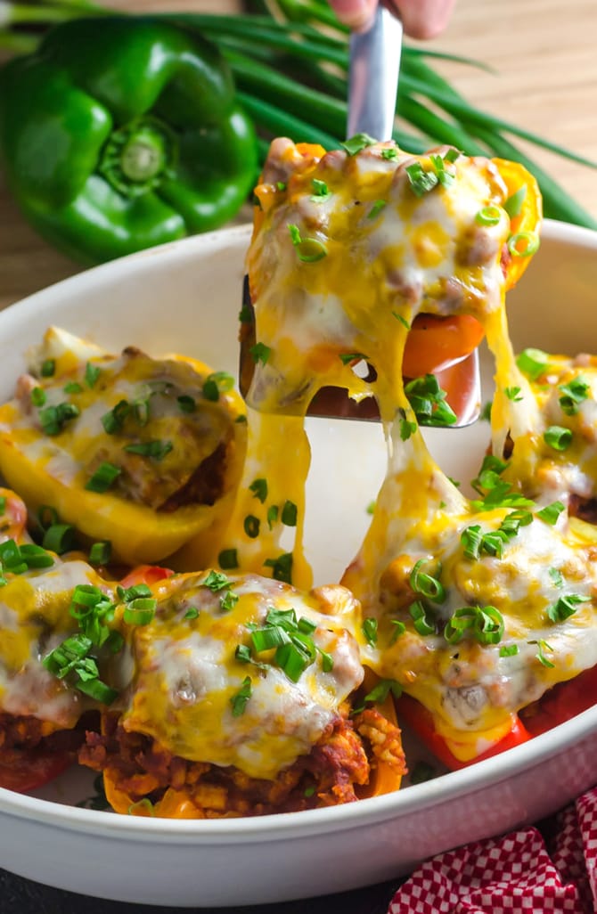 Mom's Sloppy Joe Stuffed Peppers- If I had to eat one thing for the rest of my life, this would be it. Delicious, easy and inexpensive to make, delicious, low calorie, low carb, gluten-free, and did I mention DELICIOUS?! | hostthetoast.com