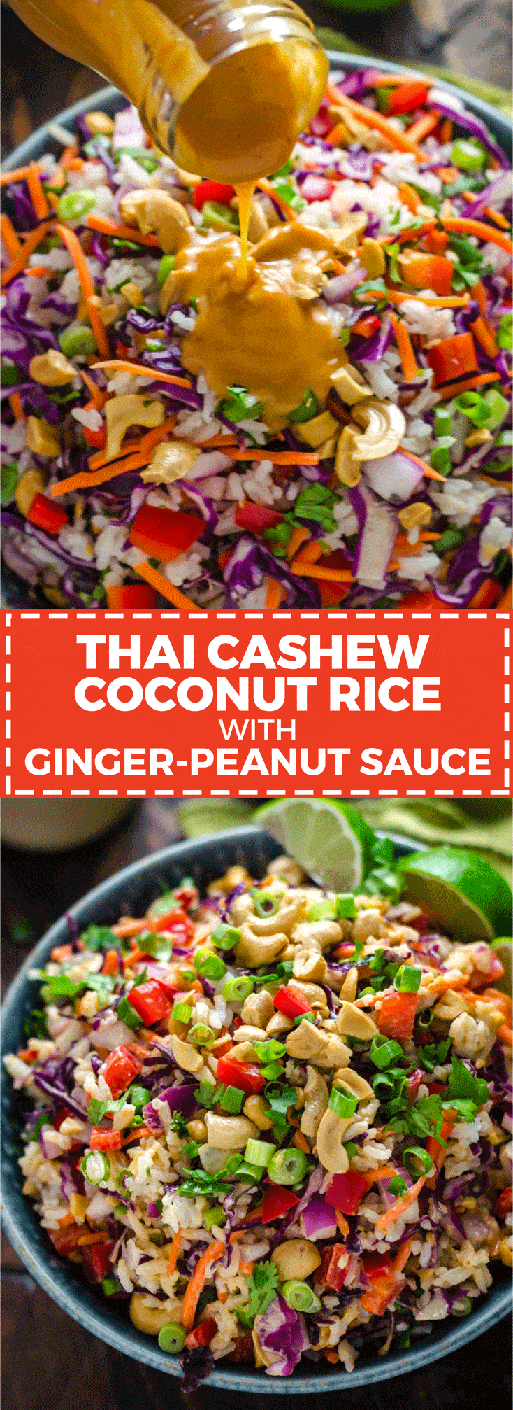 Thai Cashew Coconut Rice with Ginger Peanut Dressing. This rice salad is seriously addictive and always a huge hit at potlucks! Pasta salad is so overrated. Rice salad? I want it for every meal. | hostthetoast.com