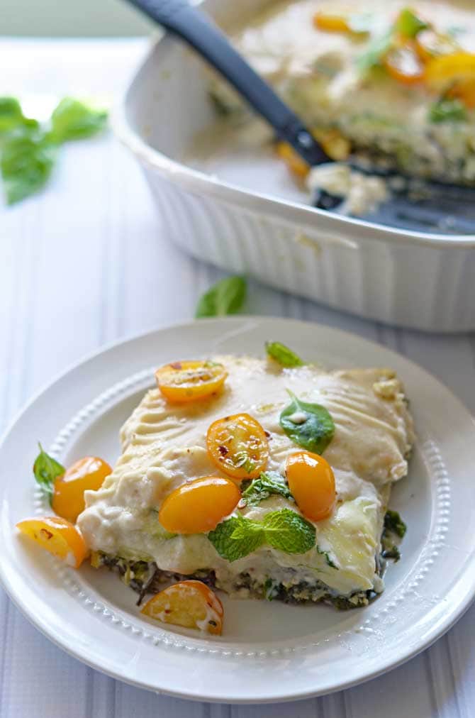Mediterranean Vegetable Lasagna- With eggplant, zucchini, and spinach, this no-noodle lasagna is sure to become a flavorful favorite! | hostthetoast.com