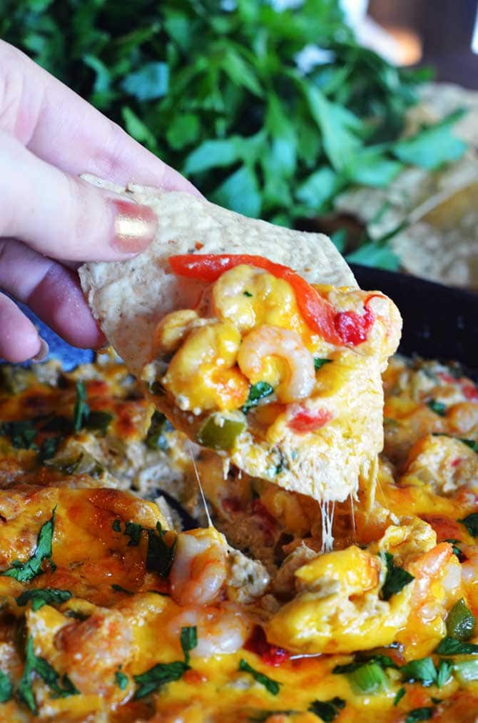 Cajun Shrimp Dip.  Amazing on bread or chips, and would work with crawfish or chicken, too!  Perfect as a game day appetizer this football season! | hostthetoast.com