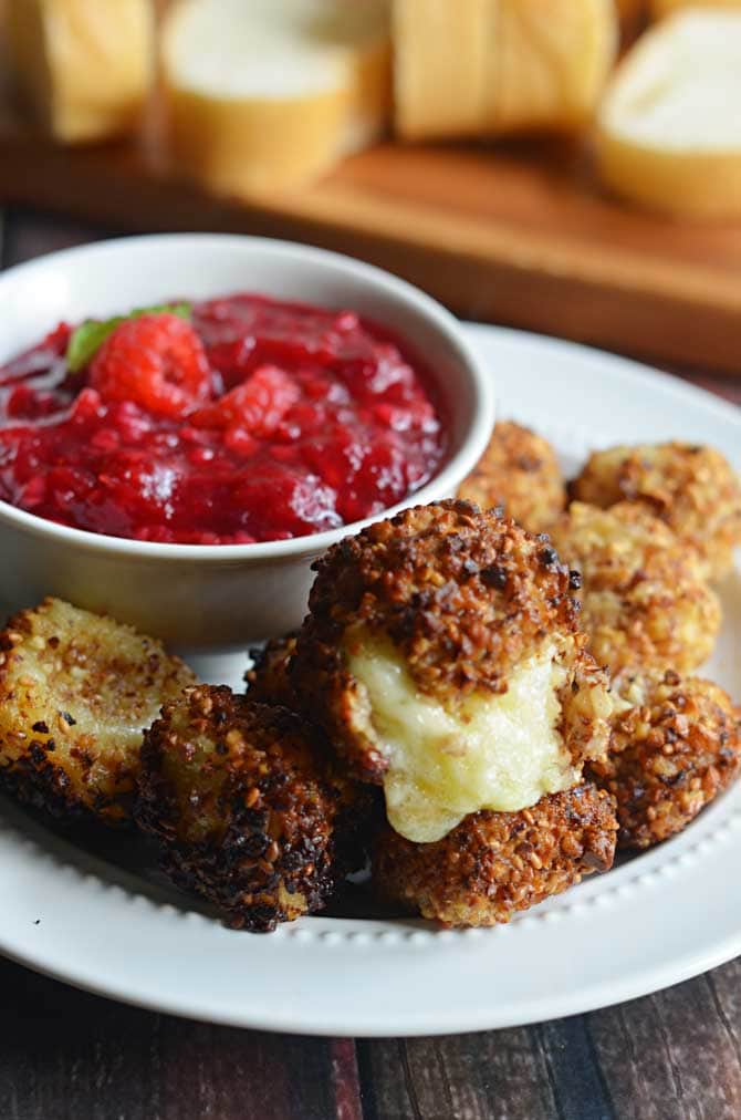 Nut-Crusted Fried Brie Bites.  This cheesy appetizer is perfect for your Thanksgiving or Christmas feast! | hostthetoast.com