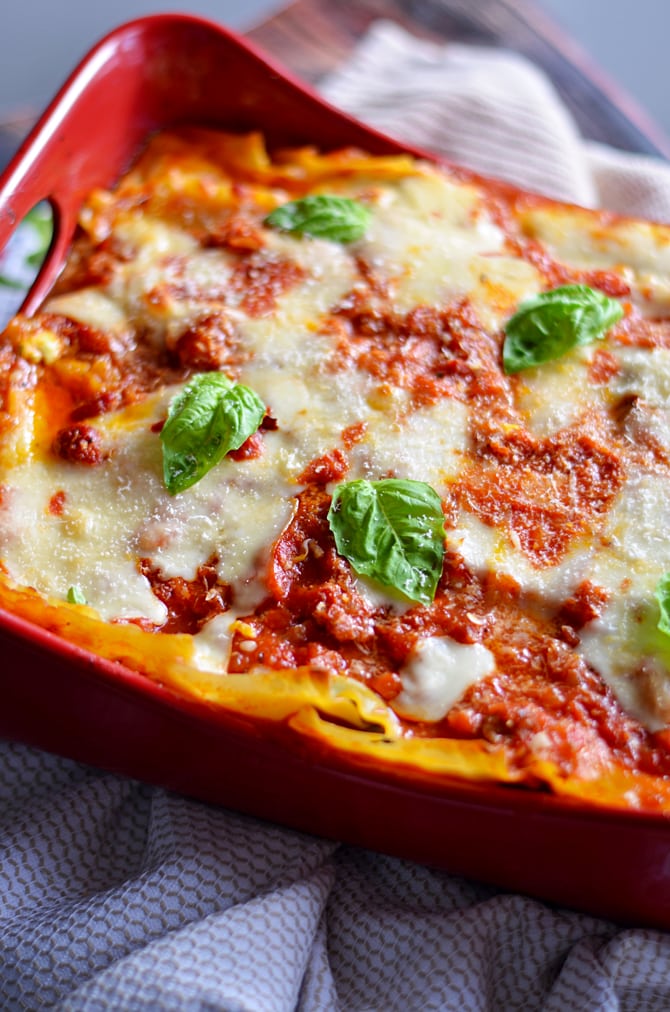Four Cheese Sausage & Spinach Lasagna. Everyone says this is the BEST lasagna they've ever eaten! | hostthetoast.com