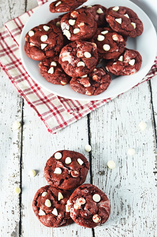 Red Velvet Cream Cheese Swirl Cookies.  So soft and chewy and perfect for Christmas or Valentine's Day! | hostthetoast.com