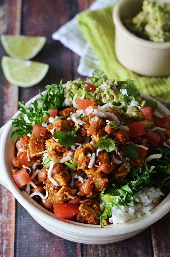 Sofritas Tofu Burrito Bowls. Even better than the ones at Chipotle, and easy/cheap to make at home! | hostthetoast.com 