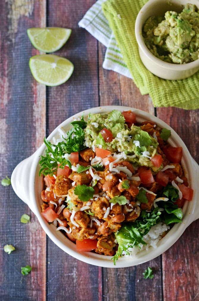 Sofritas Tofu Burrito Bowls. Even better than the ones at Chipotle, and easy/cheap to make at home! | hostthetoast.com 