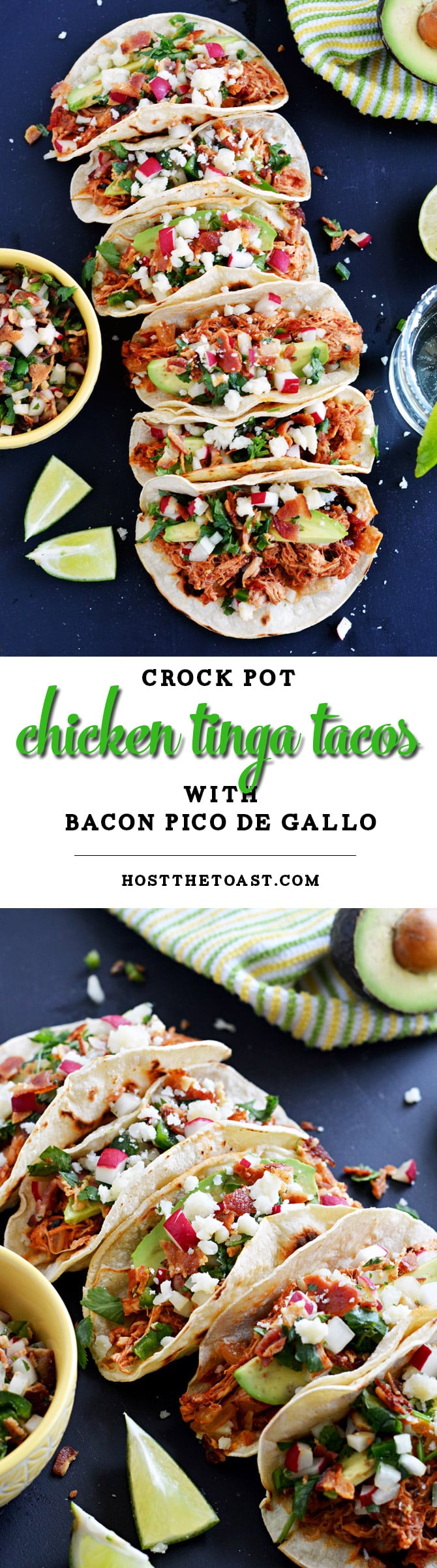 Crock Pot Chicken Tinga Tacos with Bacon Pico de Gallo. Big on flavor, low on effort! | hostthetoast.com