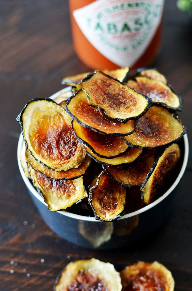 Crispy Tabasco Zucchini Chips | These baked zucchini chips are crunchy, spicy, and a great easy snack! | hostthetoast.com