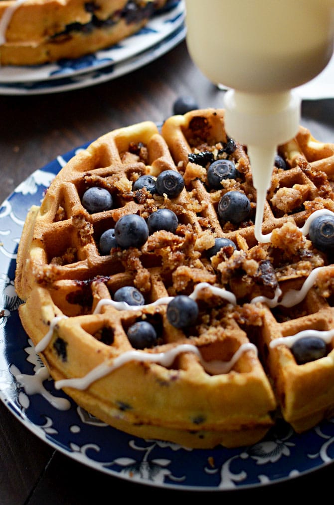 Blueberry Muffin Waffles with Cinnamon Streusel and Vanilla Glaze ...