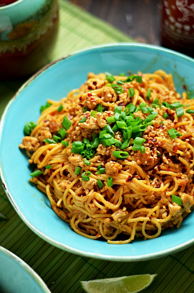Spicy Sesame-Chili Noodles with Chicken. This weeknight dinner-worthy dish is fuss-free and full of flavor. | hostthetoast.com