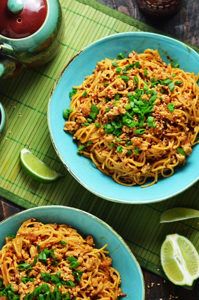Spicy Sesame-Chili Noodles with Chicken. This weeknight dinner-worthy dish is fuss-free and full of flavor. | hostthetoast.com