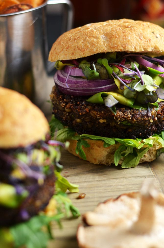 Umami Bomb Mushroom Burgers. Veggie burgers never tasted this good. These burgers are packed with mushrooms, barley, and some special ingredients that make them super savory but still vegetarian friendly. | hostthetoast.com