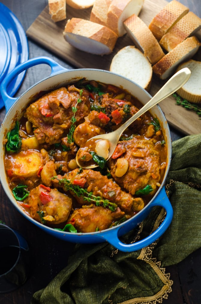 Saucy Spanish Chicken, Chorizo, and Potato Pot. This comforting one-pot dinner is going to wind up being one of your most requested meals. There's so much flavor in every bite. | hostthetoast.com