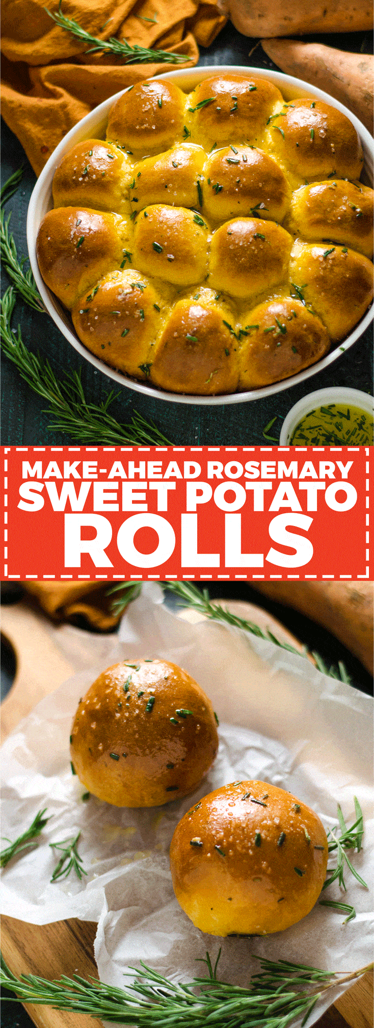 Make-Ahead Rosemary Sweet Potato Rolls. These fluffy, flavorful rolls are not only fool-proof, but they're also easy to make in advance (in several different ways, because who doesn't love options?). Your holiday dinner guests are going to love them. | hostthetoast.com