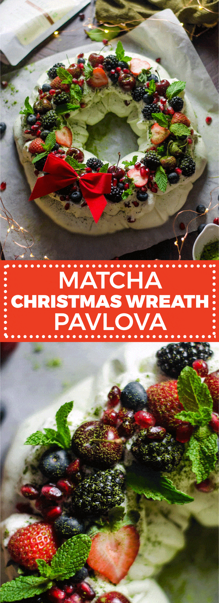 Matcha Christmas Wreath Pavlova. This sweet, smooth, and earthy-flavored dessert features a crisp crust and soft, marshmallowy center. Topped with whipped cream and berries, it is a beautiful addition to your holiday table. | hostthetoast.com