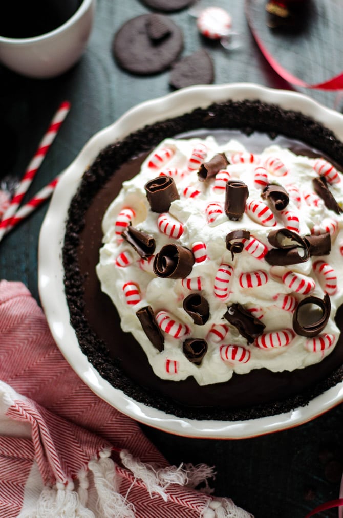 Peppermint Mocha Pie. This simple-to-make chocolate ganache pie combines your favorite childhood flavors with your favorite adult dessert indulgences. It makes the perfect Christmas treat! | hostthetoast.com
