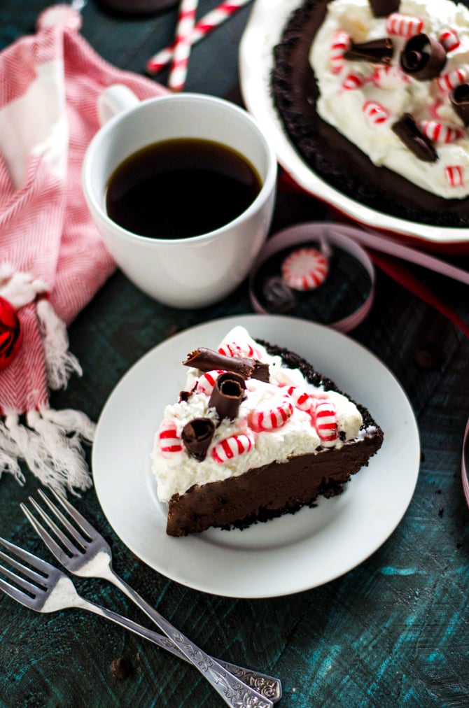 Peppermint Mocha Pie. This simple-to-make chocolate ganache pie combines your favorite childhood flavors with your favorite adult dessert indulgences. It makes the perfect Christmas treat! | hostthetoast.com
