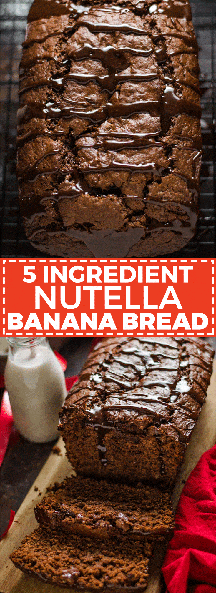 5 Ingredient Nutella Banana Bread. This moist, chocolate banana bread is unbelievably easy to make. | hostthetoast.com