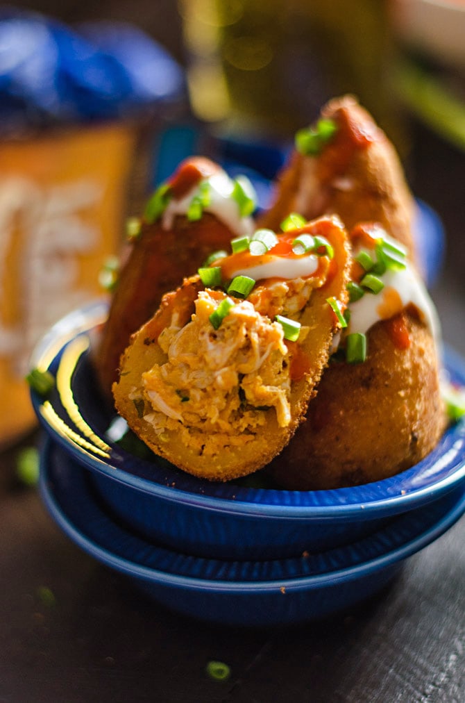 Buffalo Chicken & Ranch Potato Croquettes. These game day appetizers pack all of your favorite flavors into little grabbable packages. | hostthetoast.com