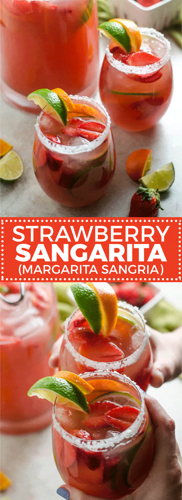 Spend this weekend sipping Strawberry Sangarita-- the love child of margaritas and sangria. This cocktail is over-the-top delicious and perfect for parties. | hostthetoast.com