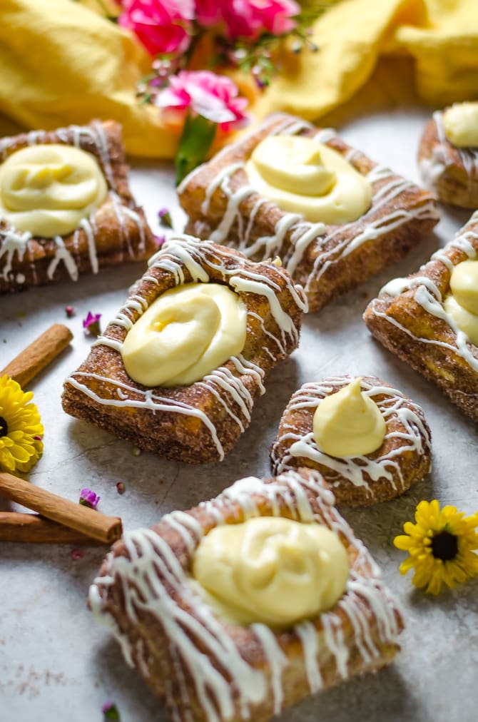 Cinnamon Sugar Cheesecake Custard Pastries. These tasty pastries are the ultimate springtime desserts. And wouldn't they make an adorable sweet brunch treat, too? | hostthetoast.com