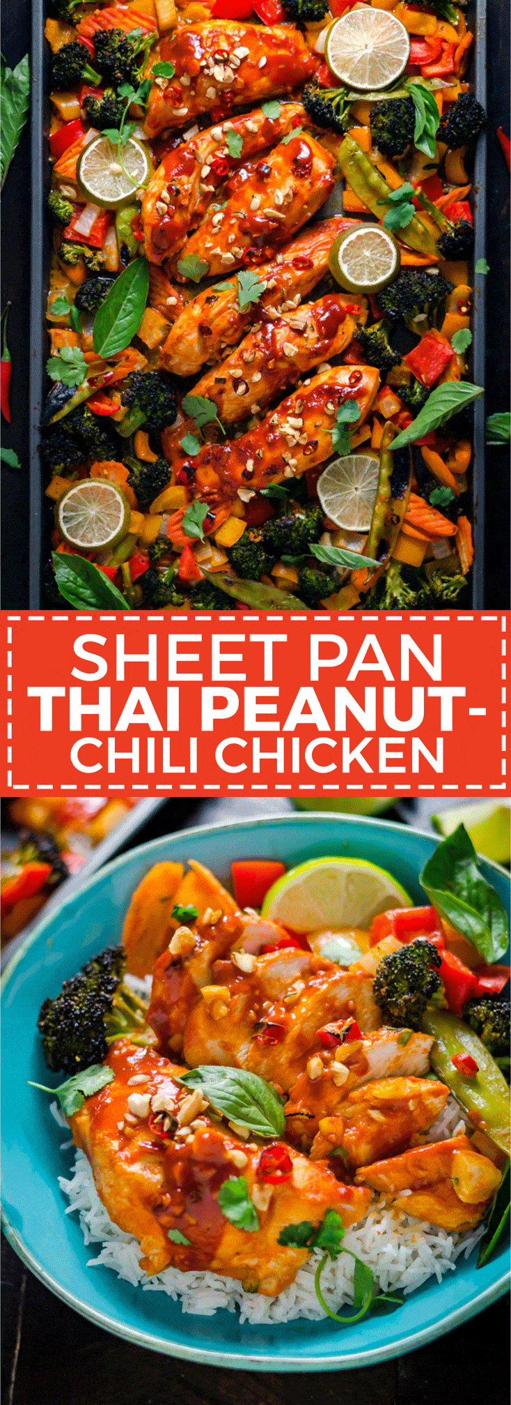 Sheet Pan Thai Peanut-Chili Chicken. This sweet and spicy glazed chicken and vegetable dish is a cinch to make for a weeknight dinner! | hostthetoast.com