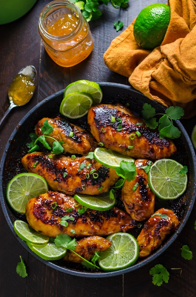 Sticky Chipotle-Peach Chicken. It takes less than an hour to prepare this sweet, spicy, and smoky chicken. And you probably have most of the ingredients on hand already! | hostthetoast.com