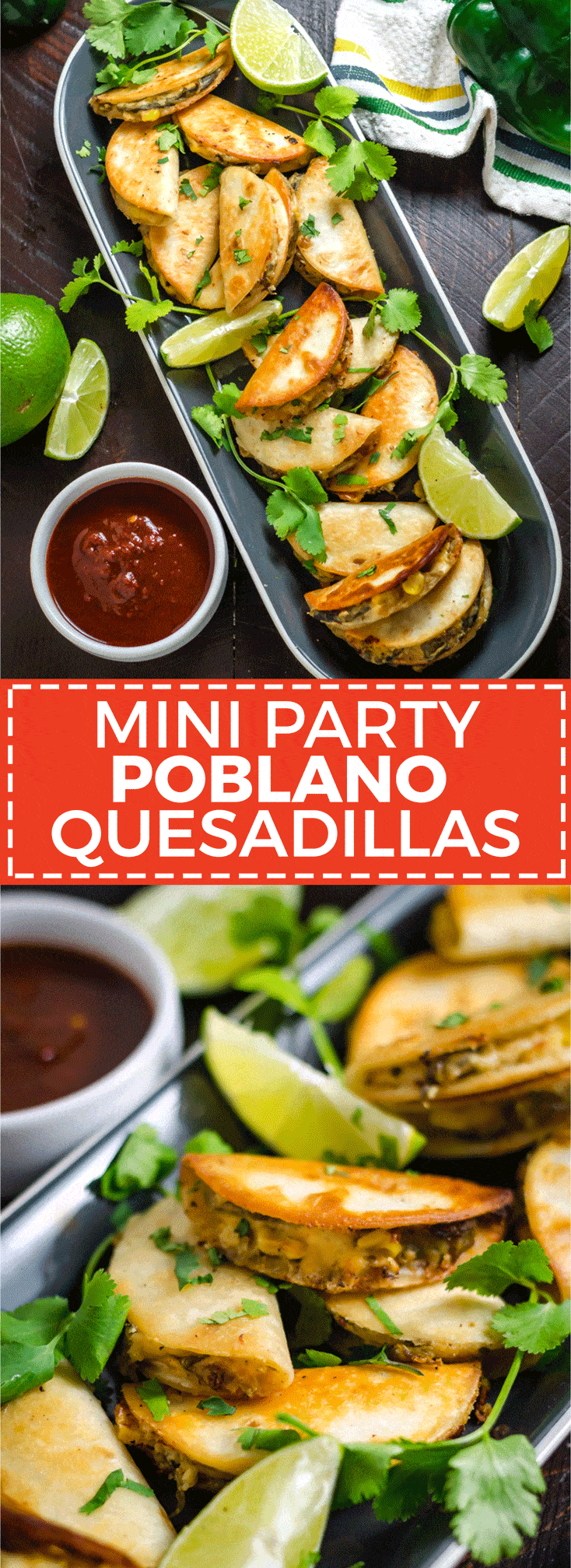 Mini Party Poblano Quesadillas. These smoky, cheesy finger foods are easy to make ahead and freeze for your parties all year long! | hostthetoast.com