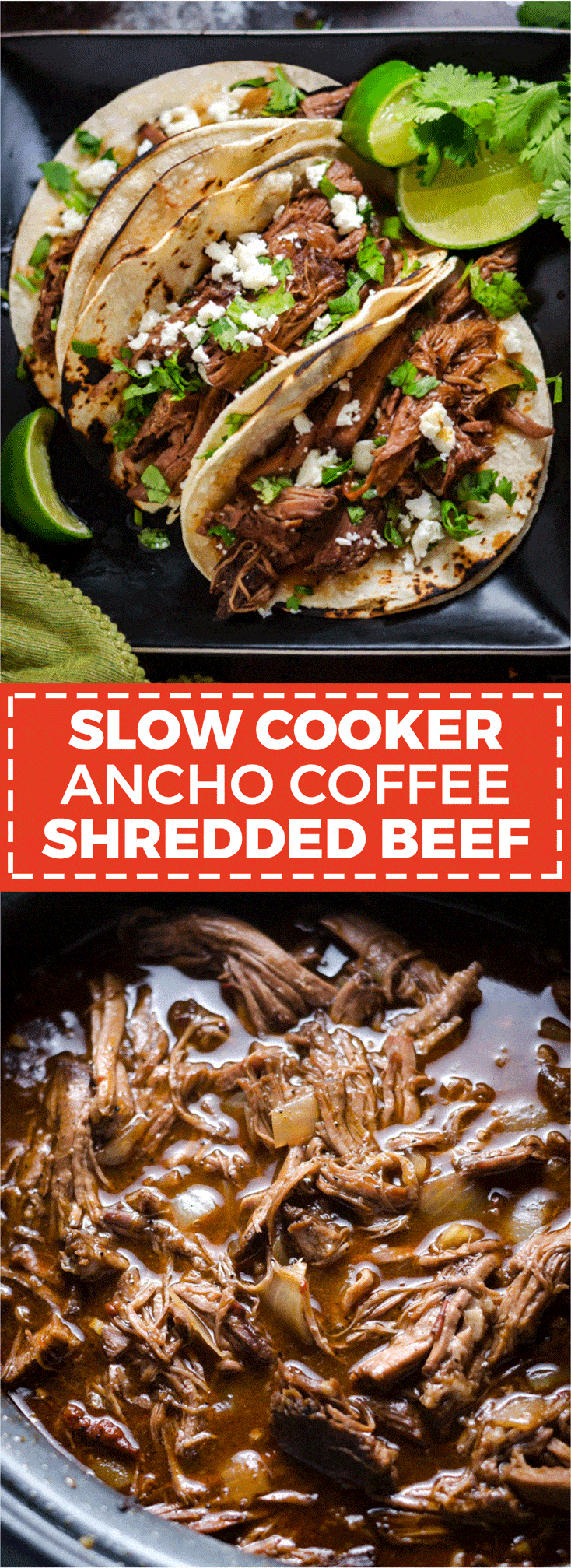 Slow Cooker Ancho Coffee Shredded Beef. This easy-to-make, tender slow cooked beef is perfect for piling into tacos, onto sandwiches, or serving over mashed potatoes. | hostthetoast.com