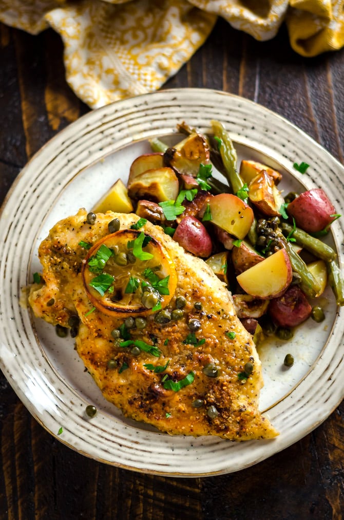 Sheet Pan Chicken Piccata with Roasted Potatoes and Green Beans. This easy, lemony one-pan recipe makes a great weeknight dinner. | hostthetoast.com