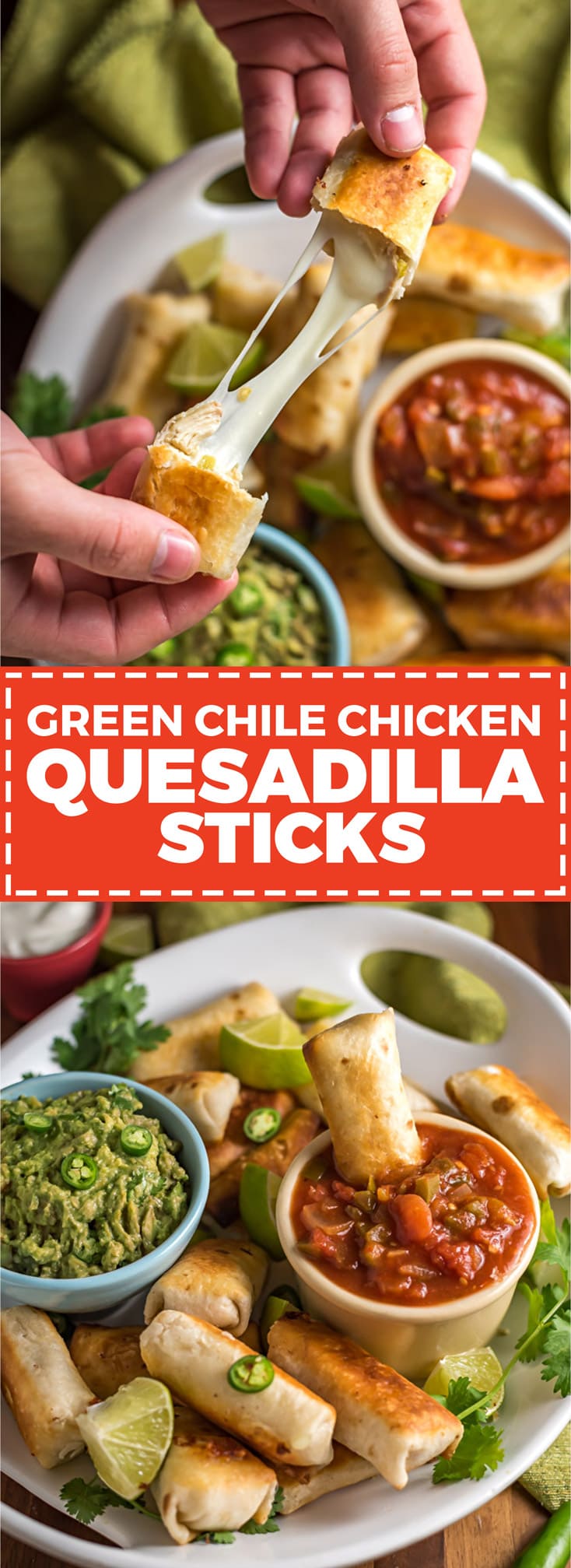 Green Chile Chicken Quesadilla Sticks. These easy-to-make appetizers are the love child of chicken quesadillas and mozzarella sticks. In other words, they're the snack you've always wished for. | hostthetoast.com