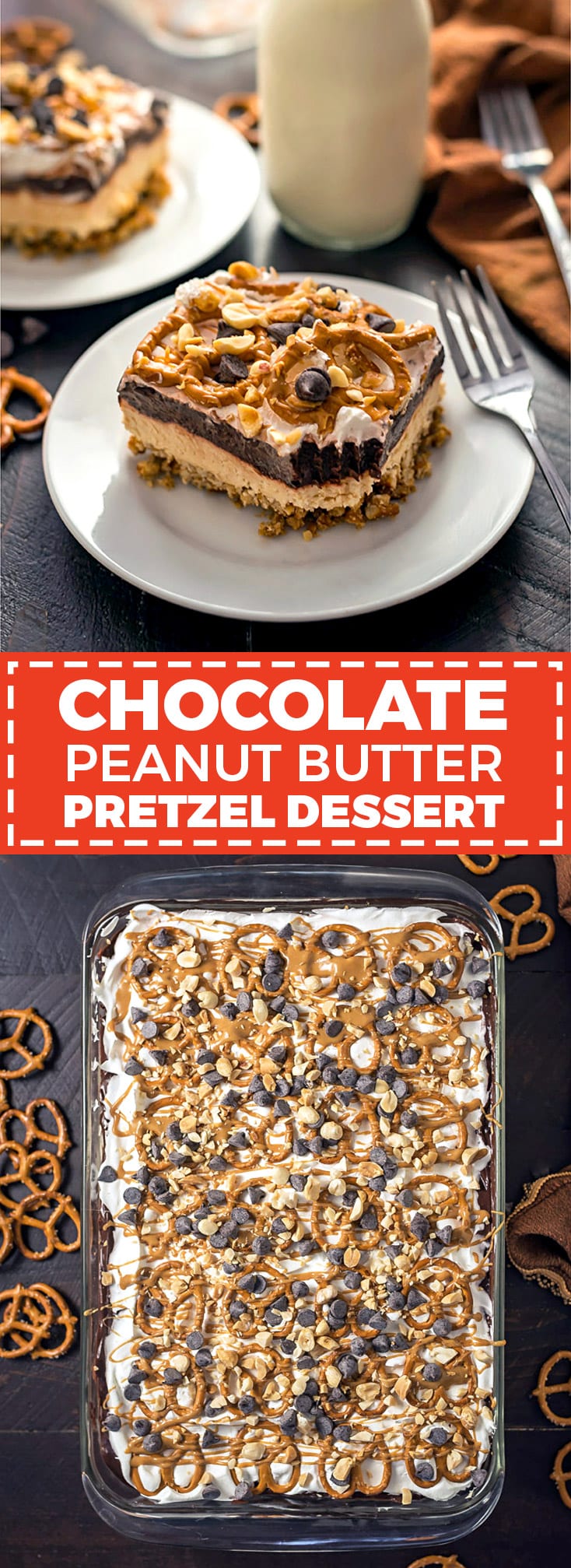 Chocolate Peanut Butter Pretzel Dessert. This easy to make, creamy, chocolatey, sweet-and-salty dessert is exactly what you need to serve a crowd. | hostthetoast.com