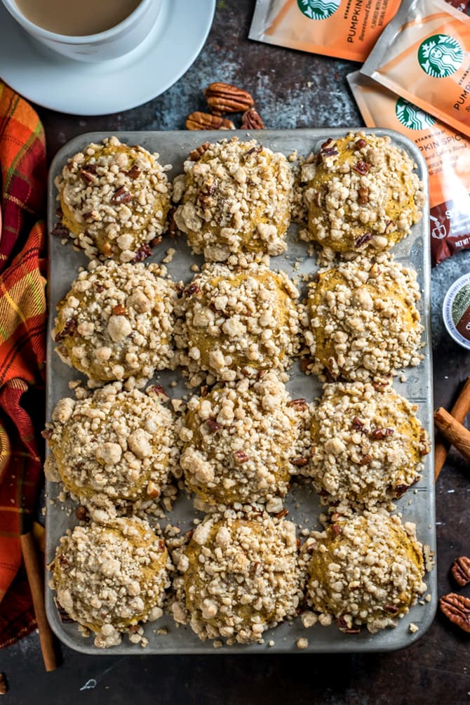 Pumpkin Crumb Muffins with Cream Cheese Glaze. If you love pumpkin spice, you're going to adore these moist and delicious muffins! They make for the perfect fall breakfast. | hostthetoast.com