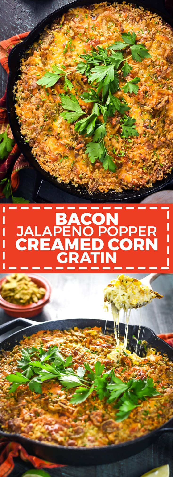 Bacon Jalapeño Popper Creamed Corn Gratin. This cheesy, spicy, creamy, and crispy-topped side dish will steal the show at your Thanksgiving feast. | hostthetoast.com