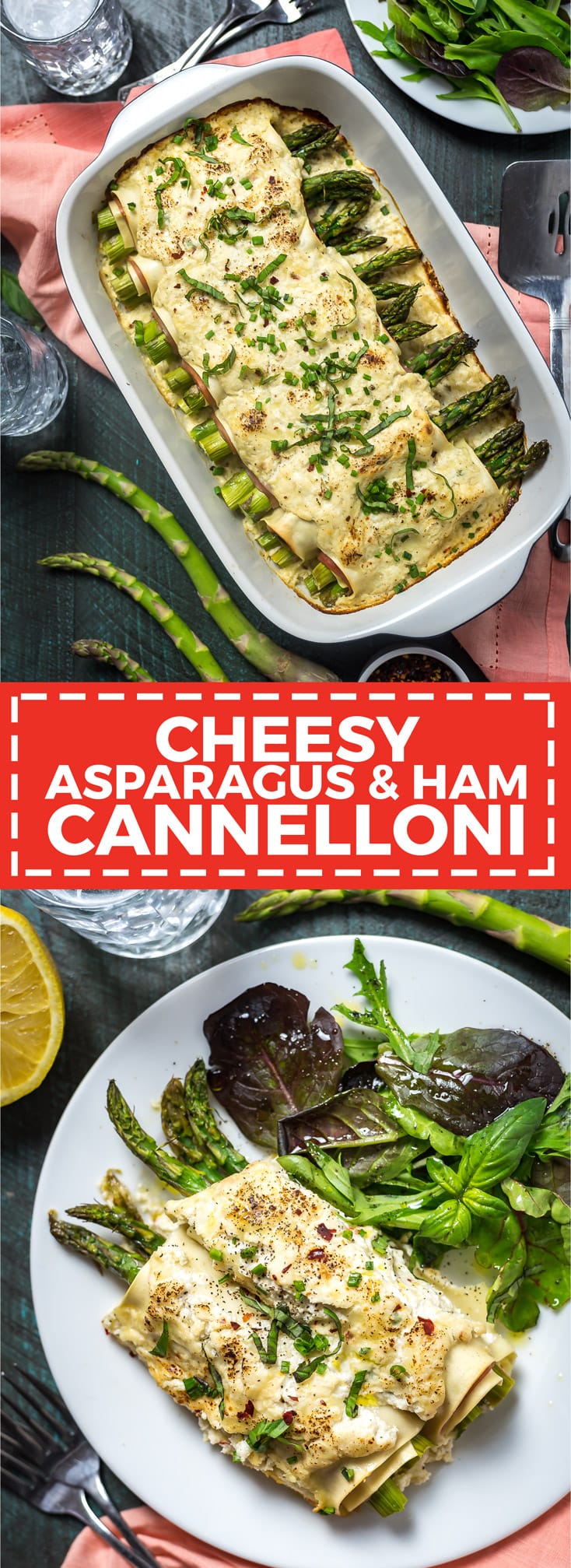 Cheesy Asparagus and Ham Cannelloni. An impressive dinner without a ton of effort. Lasagna sheets, deli-sliced ham, fresh asparagus, and a simple 3-cheese sauce come together to make a truly special dish for the family. | hostthetoast.com