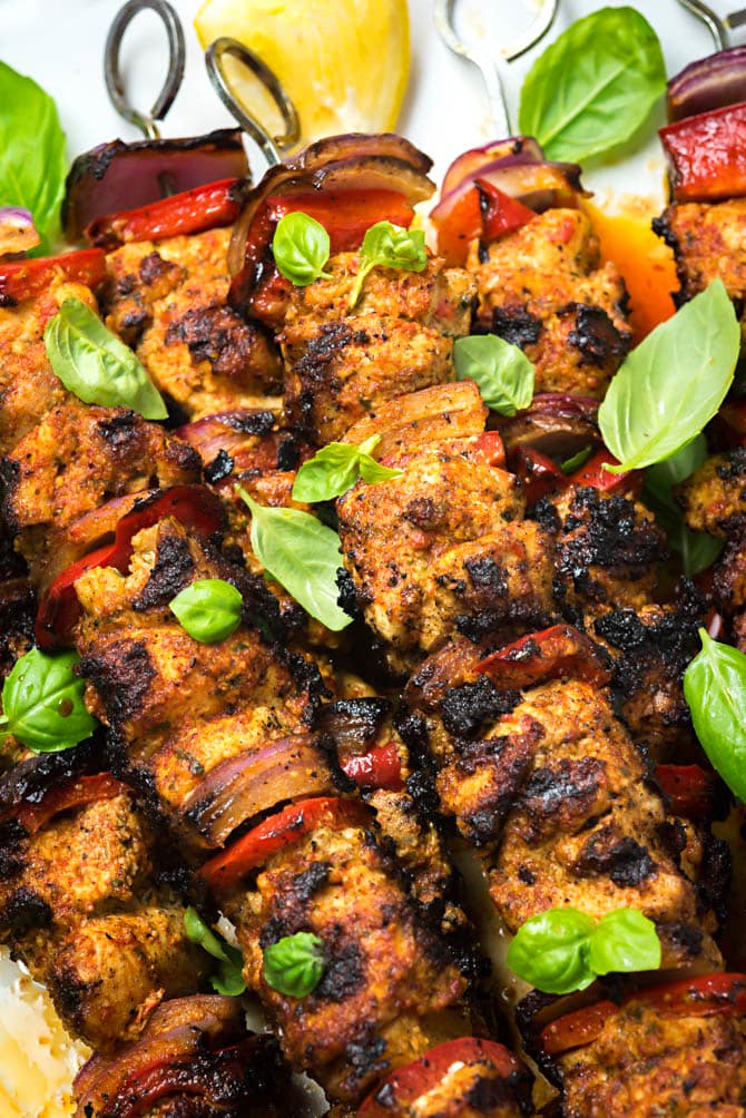 Fiery Italian Chicken Skewers. A homemade spicy pepper with roasted red and hot cherry peppers makes this recipe one you'll want to grill up all summer. | hostthetoast.com