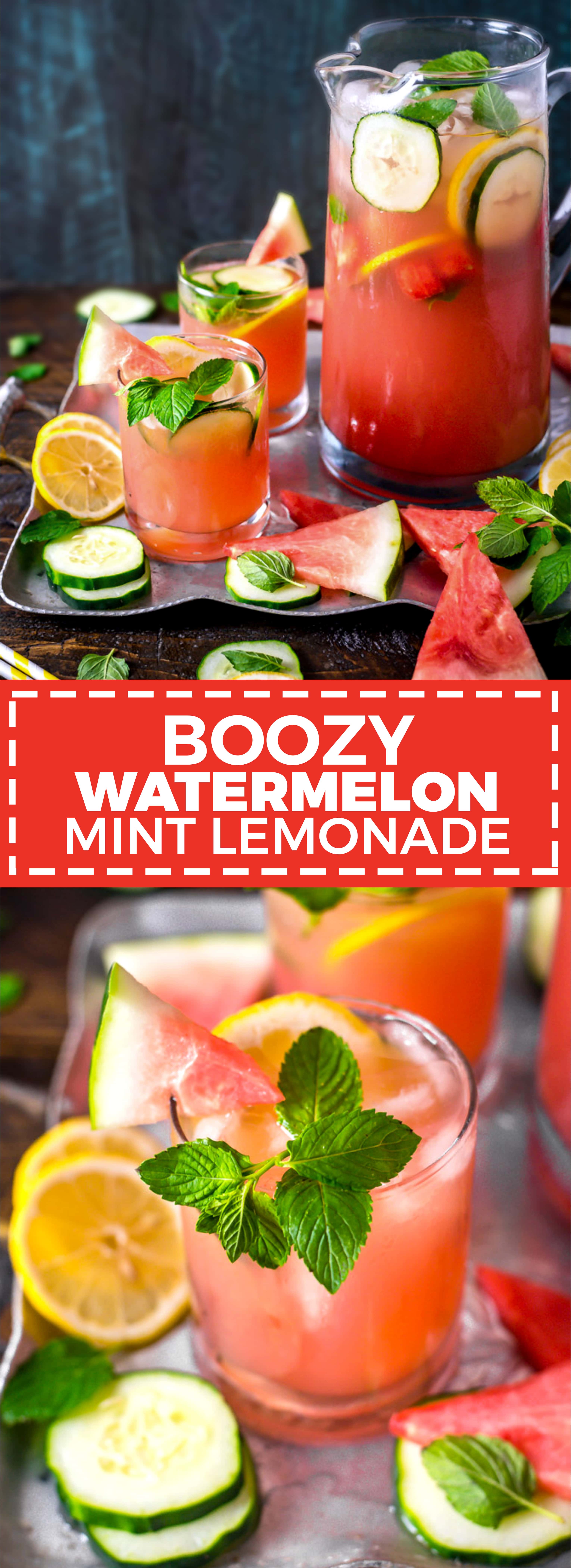 Boozy Watermelon Mint Lemonade. Made from fresh watermelon, cucumber, lemon juice, and mint, this super refreshing cocktail is perfect for summer cookouts! | hostthetoast.com