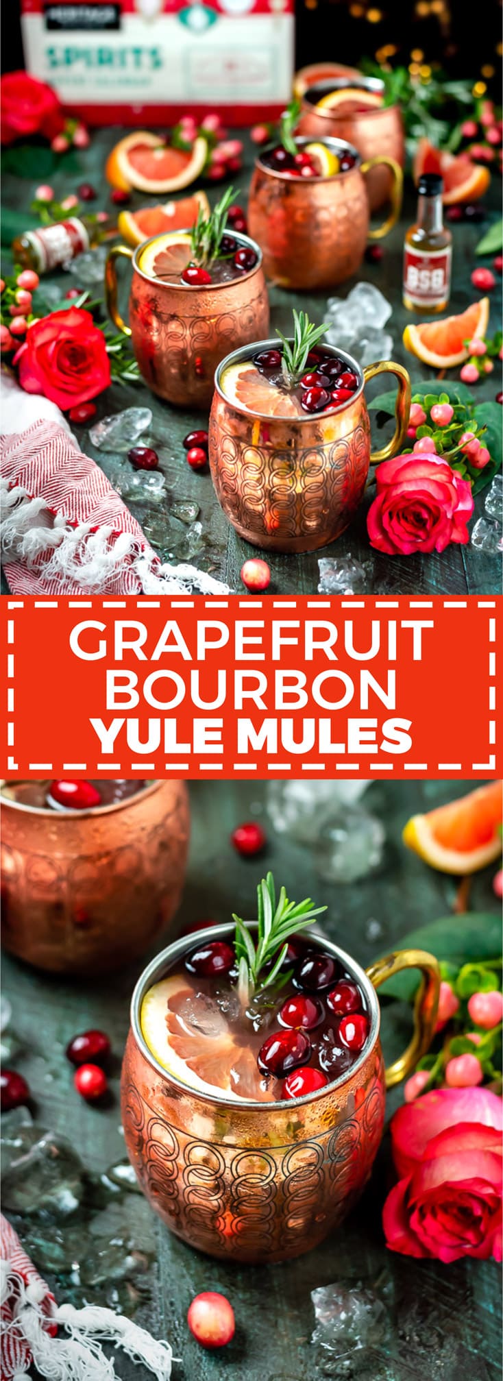 Grapefruit Bourbon Yule Mules. This holiday-inspired spin on the classic Moscow Mule #cocktail features the warming flavors of Brown Sugar Bourbon and ginger beer, as well as plenty of citrusy grapefruit. It's the perfect drink to unwind during the #Christmas season. | #heritagedistilling #ad | hostthetoast.com