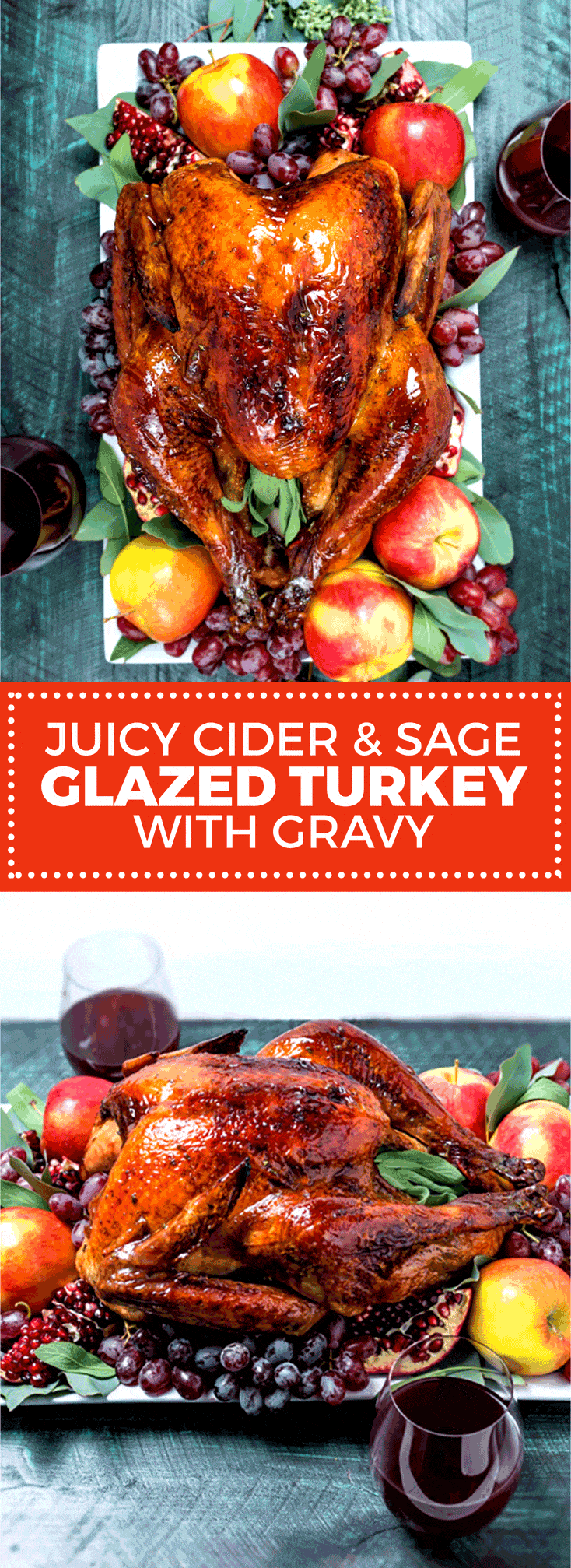Juicy Cider and Sage Glazed Turkey with Gravy. Dry-brined and brushed with a buttery apple cider mixture, this turkey has crisp browned skin and moist, delicious meat | hostthetoast.com