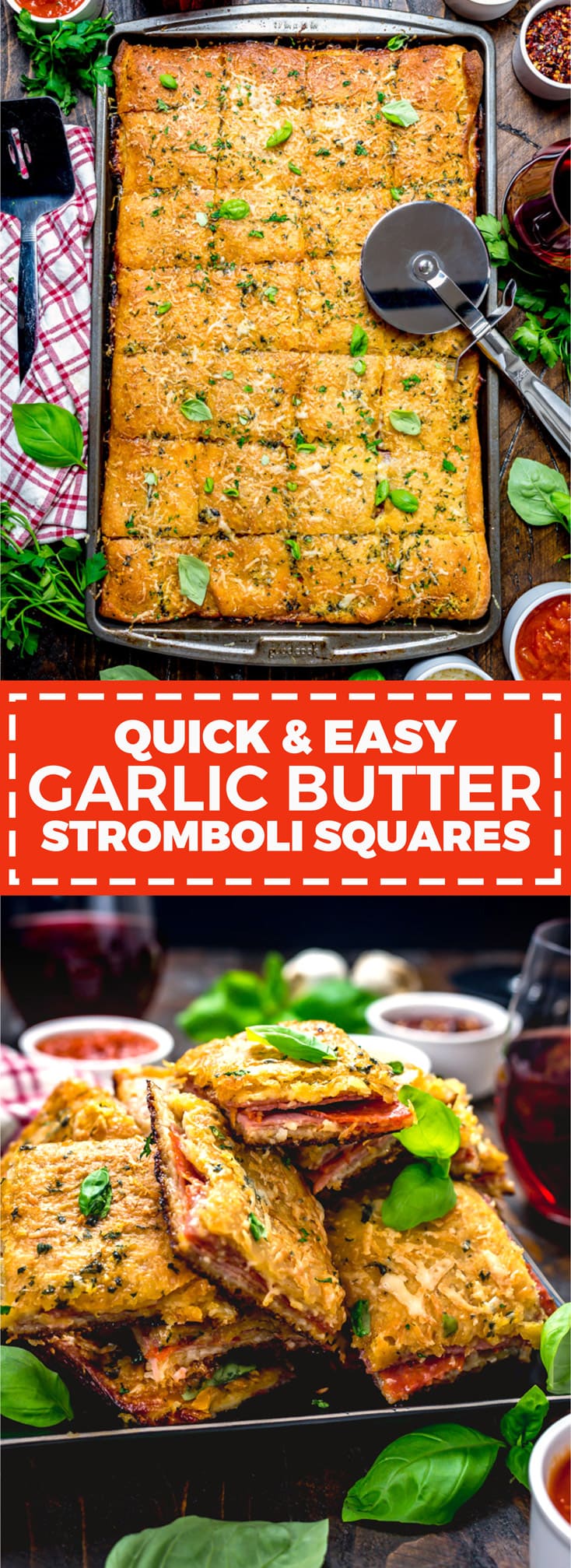 Quick and Easy Garlic Butter Stromboli Squares. This no-fuss party appetizer is loaded with mozzarella, salami, pepperoni, and ham, and topped with a garlicky butter and parmesan mixture. | hostthetoast.com